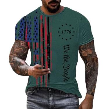 Imagem de Nagub Camisetas masculinas do Dia da Independência verão bandeira dos EUA Henley Muscle Tees manga curta 4 de julho camiseta treino, Verde - 5, G