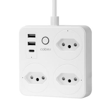 Imagem de Filtro de Linha, Tomada Inteligente Wifi, Extensão Tomada, Regua, Regua de Energia, 3 Tomadas, 2 Interfaces USB, 1 Porta USB Tipo-C, Suporte para Controle Por Voz, Controle de celular (Branco)