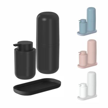 Imagem de " Kit Lavabo Banheiro Organizadores de Pia Com Dispenser de Sabonete Líquido Porta Escovas e Saboneteira em Material Resistente Elegante " (Preto)