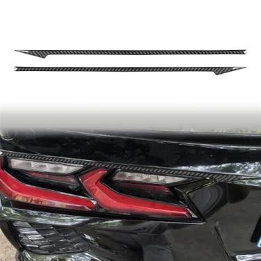 Imagem de 2 peças traseira esquerda e direita lanterna traseira acabamento superior preto e vermelho cor fibra de carbono decoração compatível com Chevrolet Corvette C8 2020-2024 acessórios para carro(Black Car
