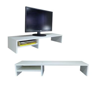 Imagem de Suporte Para Monitores Elevado Mesa Home Office Setup Gamer Organizador MDF 90cm (Branco)
