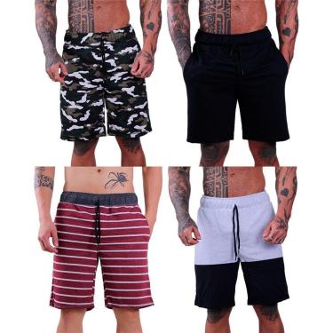 Imagem de Kit 4 Bermudas Moletom e Moletinho MXD Conceito Cores Diversas Opções Básica FullPrint Sport Fit-Masculino