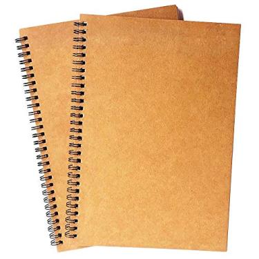 Imagem de Blocos de anotações em espiral, cadernos pautados, papel grosso, 60 folhas, 25,4 x 17,7 cm, pacote com 2, Caqui, Line