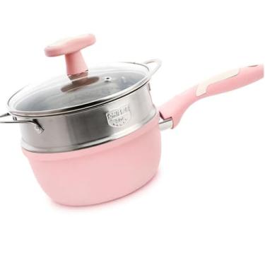 Imagem de Stone Kitchen Soup Antiaderente Frigideira Set Pot Leite Pan com Alça Tampa Panela Conjunto de Utensílios de Cozinha Utensílios de Cozinha, Panela Rosa Vaporizador, um