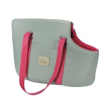 Imagem de Bolsa de Transporte Bonito pra Cachorro Passeio Cinza e Rosa para Cães
