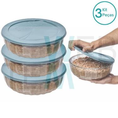 Imagem de Kit 3 Potes Tigela Saladeira de Vidro com Tampa Plástica Oceani 1,5 li