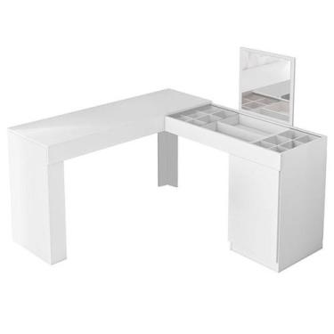 Imagem de Penteadeira Camarim Com Espelho Mesa Escrivaninha Branco Branco Móveis