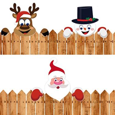 Imagem de 3 peças de decoração de cerca de natal espiador de papai noel alce boneco de neve espiando decorações de jardim jardim ao ar livre natal faça você mesmo bonito jardim cerca ornamento de sinal para jardim jardim jardim arte casa pátio decoração de férias
