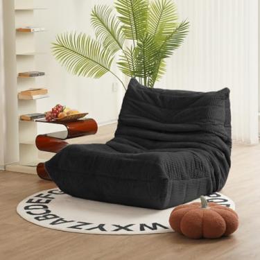 Imagem de N&V Sofá de chão sem braços de meados do século, poltrona de veludo cotelê premium macio, cadeira de espuma para sala de estar, quarto e escritório, preto