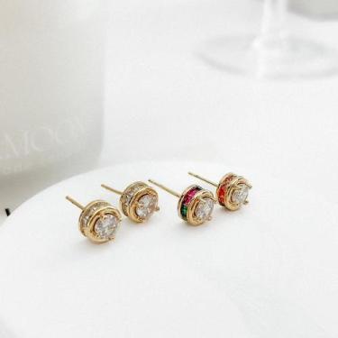 Imagem de Brinco Ponto de Luz com Lateral Cravejada Banhada a Ouro 18k - Atrakti