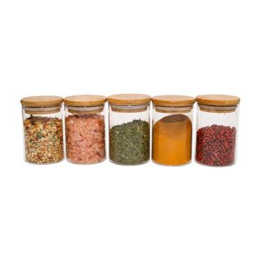 Imagem de Kit com 5 Potes Herméticos de Vidro com Tampa de Bambu 250mL - Oikos, 