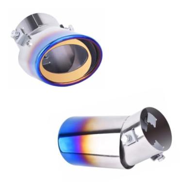 Imagem de Ponteira Para Escapamento Honda Esportivo Universal Carro (Cromada), Oval Angulada em Aço Inox, 5 cm de Diâmetro de Encaixe, 8 cm de Saída, Comprimento 100 cm (Ponta Azul)