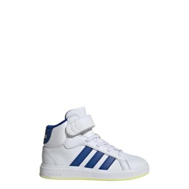 Imagem de adidas Tênis infantil unissex Grand Court de cano médio, Branco/azul royal/amarelo gelo, 19