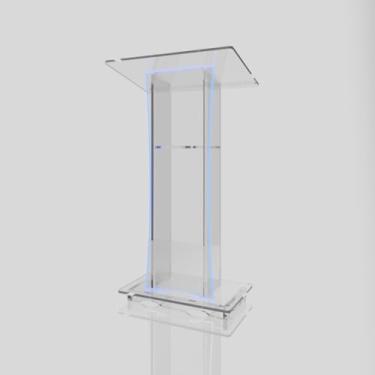 Imagem de Púlpito em Acrílico para Igreja e/ou Eventos com Gravação e Led grátis Mod. Rute Transparente (Tradicional, Moderna ou Sem Gravação) Cores em Led. (Sem Gravação, LED AZUL)
