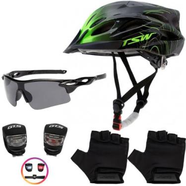 Imagem de Capacete Ciclismo Bike Mtb + Pisca + Óculos + Par De Luvas - Tsw / Abs