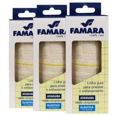 Imagem de Kit 3 Atadura Elástica Média Compressão 10cm x 1,30m Branca Famara