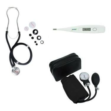 Imagem de Kit Medidor De Pressão Esfigmomanometro + Esteto Termometro - Premium,