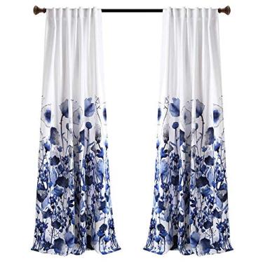 Imagem de Lush Decor Lush DÉCOR, conjunto de cortinas flora zuri marinho escurecimento de quarto para sala de estar, jantar, quarto (par), 84" x 52