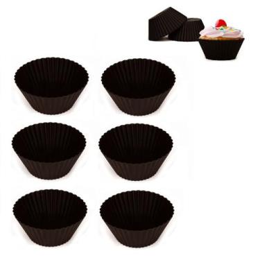 Imagem de Jogo 6 Formas de Silicone Cupcakes 6,5cm Forno Microondas - Sk, Preto