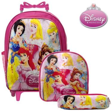 Imagem de Mochila Carrinho Feminina Princesas Lancheira Estojo Toys 2U