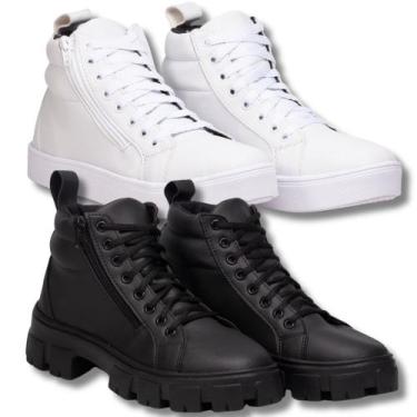 Imagem de Kit Tênis Feminino Branco + Coturno Feminino Preto. - Fierre, 38, Pret