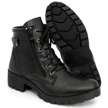 Imagem de Coturno Feminino Preto Militar Confortável Zíper Cadarço - WSHOES, 36,