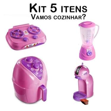 Imagem de Brinquedos Cozinha AirFryer Liquidificador Fogão Café 5pç - Altimar