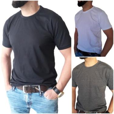 Imagem de Camiseta Masculina Camisa Branca Preta Basica lisa Algodão 3 und, M, C
