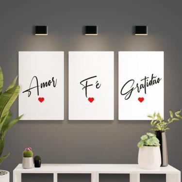 Imagem de Kit Placas Decorativas 3 Peças 19,0 X 28,5 cm - Amor Fé Gratidão - DAV