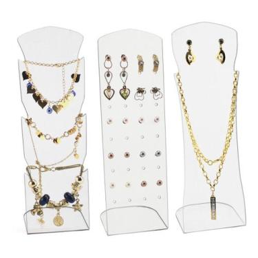 Imagem de Kit Completo Expositores P/ Bijuterias Semi Joias Slim 3pçs - Acriliku