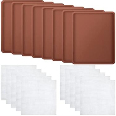 Imagem de 8 peças de tapetes de silicone desidratadores, 10 peças de tela de malha, folhas de desidratador, antiaderentes, reutilizáveis, bandejas de secador de frutas para secador, ervas, biscoitos de linho, bandeja para crosta (marrom)