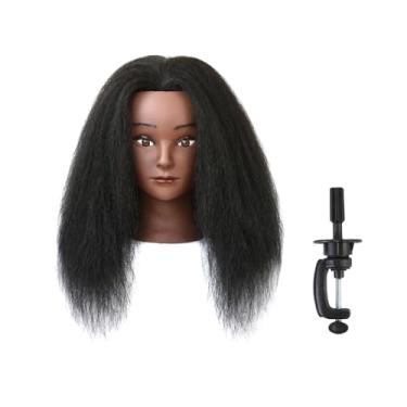 Imagem de Cabeça de manequim para treino de penteado, cabeça de 35,5 cm, cabeça de boneca cosmetologia, para prática de cabeleireiro, trança, com suporte de grampo (preto)