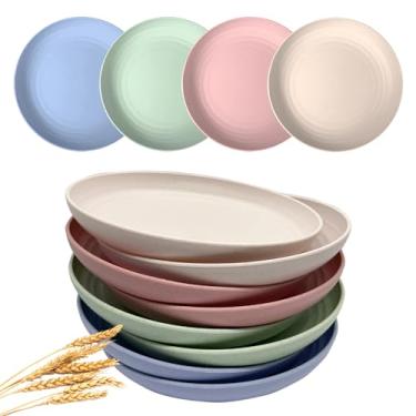 Imagem de CAMBUY Conjunto de pratos pretos de palha de trigo, 8 peças, pratos de jantar leves e inquebráveis para cozinha, acampamento ao ar livre (clássico, 2,5 m médio)