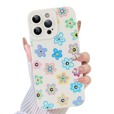 Imagem de TEAUGHT Capa compatível com iPhone 16 Pro Max com estampa floral + protetor de tela para pneu à prova de choque, capa de telefone floral antiderrapante para meninas e mulheres - branco cinza