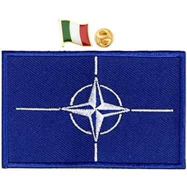 Imagem de A-ONE Patch tático de bordado padrão NATO + broche de bandeira militar da Itália, perfeito para mochila, placa operadora, colete, bolsa de munição, coldre, vestido de batalha Molle, jaqueta bomber nº 422+025P