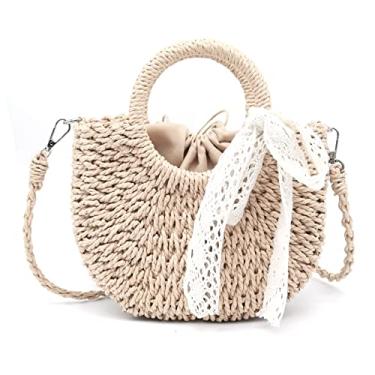 Imagem de Crbeqabe Bolsa de mão com alça superior de palha de vime bolsa de verão para praia bolsa de ombro bolsa transversal para praia, Bege, One Size