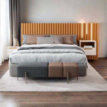 Imagem de Cabeceira Casal-queen Maracá Com 01 Mesa De Cabeceira E Led