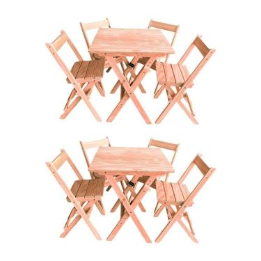 Imagem de Kit 2 Conjuntos Mesa Dobrável 70x70cm Para Bar Com 4 Cadeiras Em Madeira Maciça - Cru - Bege