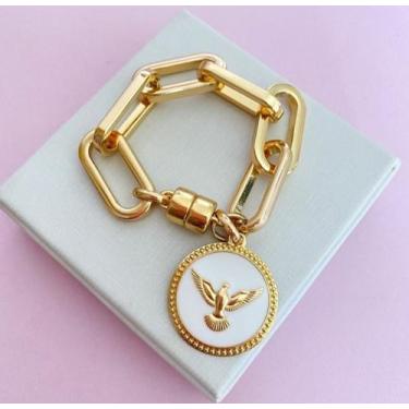 Imagem de Pulseira Feminina pingente espírito santo banhada A Ouro 18k - Jóias 1