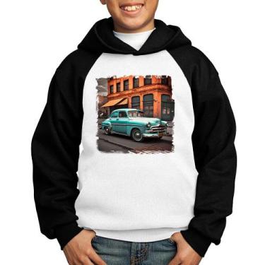 Imagem de Moletom Infantil Carro retrô na cidade - Foca na Moda, Branco, Preto, 