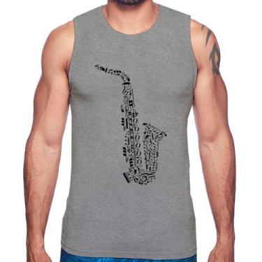 Imagem de Regata Saxofone Notas Musicais - Foca na Moda, Cinza, GGG