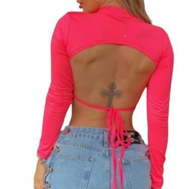 Imagem de Cropped Manga Longa Gola Alta - GRINGAS MODEL, Rosa, Único 36-42