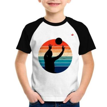 Imagem de Camiseta Raglan Infantil Vôlei Vintage Sunset - Foca na Moda, Branco, 