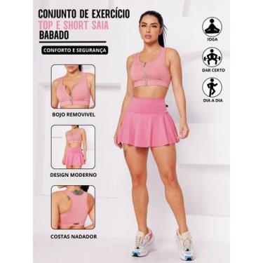 Imagem de Conjunto Academia Top Com Ziper E Bojo E Short Saia Babado Sinta O Con