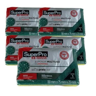 Imagem de Kit C/5 Esponja Dupla Face Superpro Bettanin Ions Prata Lava Louça