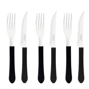 Imagem de Jogo 6 Talheres Mesa P/ Cozinha Leme Jantar Faca Garfo Inox Tramontina