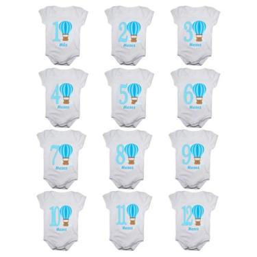 Imagem de Kit body mesversario balões 12 bodies de bebê com meses - Calupa, Bran