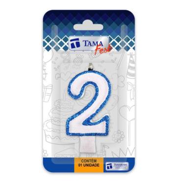 Imagem de Vela de aniversário Número Branco e Azul Nº 2 com 10 un. - TAMAROZZI E