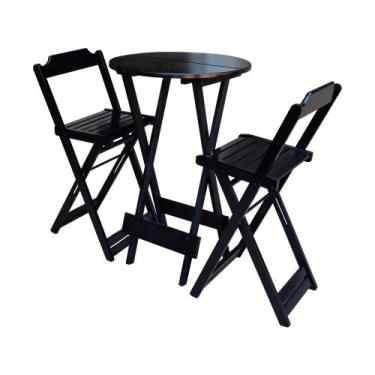 Imagem de Jogo de Bistrô Dobrável em Madeira Maciça C/ 02 Banquetas Altas - Pret