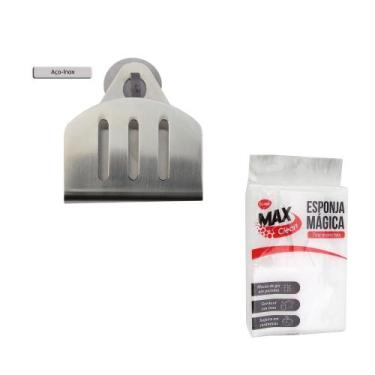 Imagem de Porta Esponja de inox com ventosa redondo com Esponja magica - Utensil